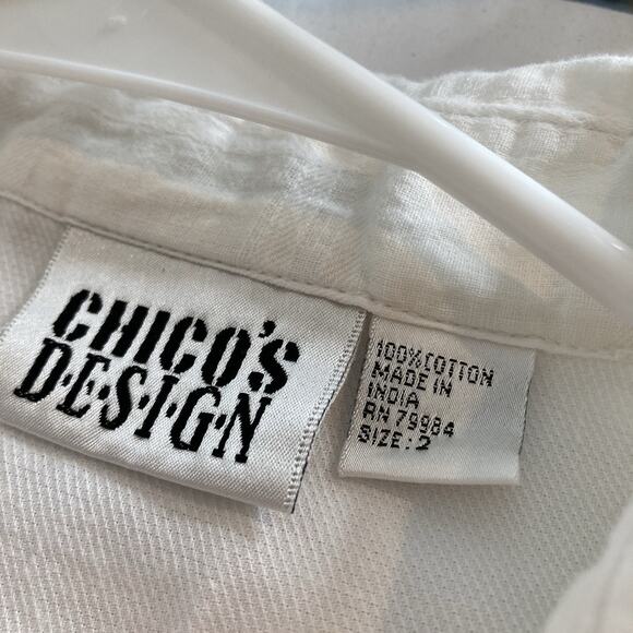Chico's Womens White Striped Textured Button Up Indian Cotton Shirt Size 2 Large - Picture 5 of 12